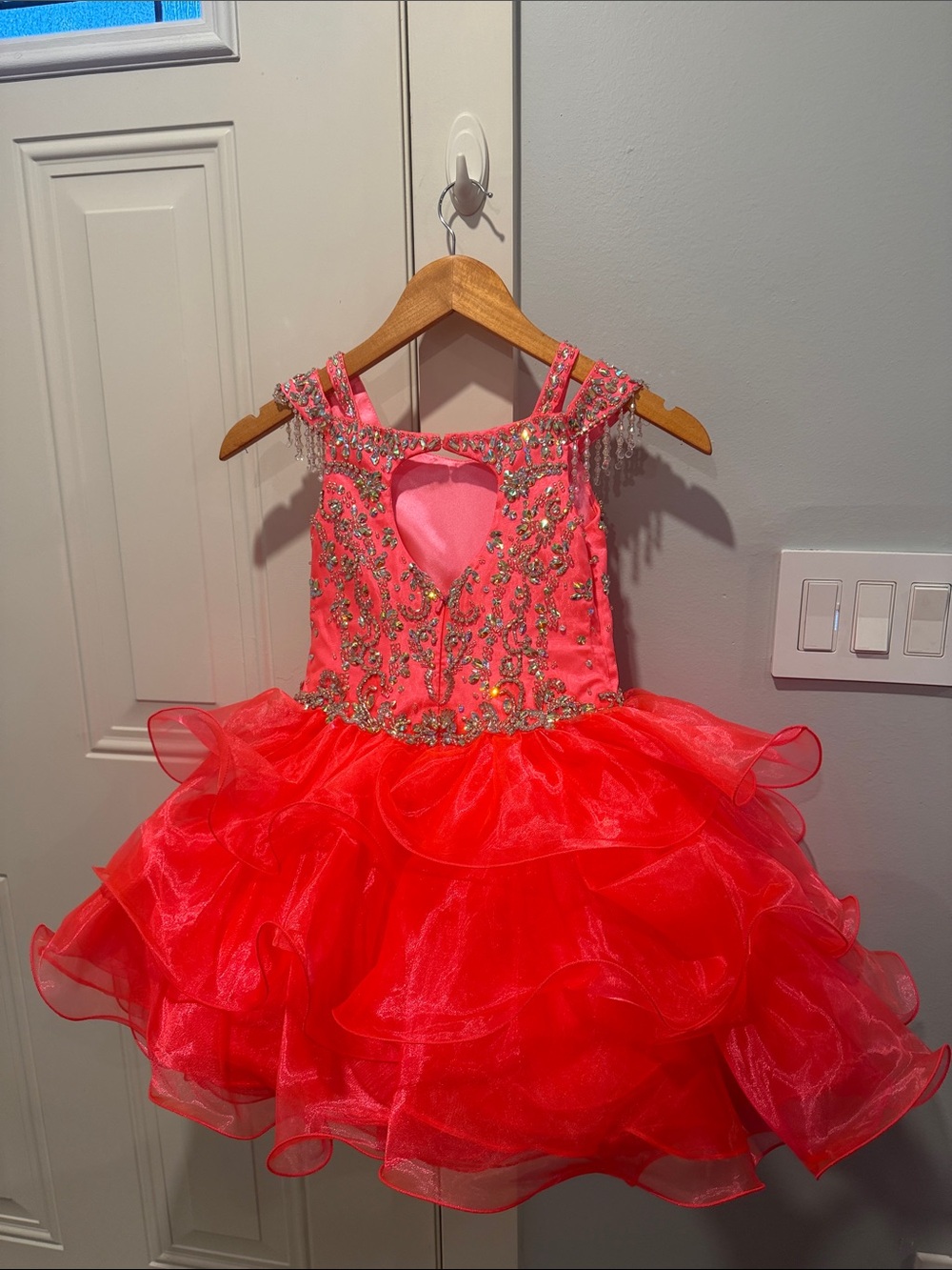 Little Rosie Pageant SR357 Flamingo Coral Organza Ruffle Glitz Girls Dress Sz 6 - Picture 5 of 5